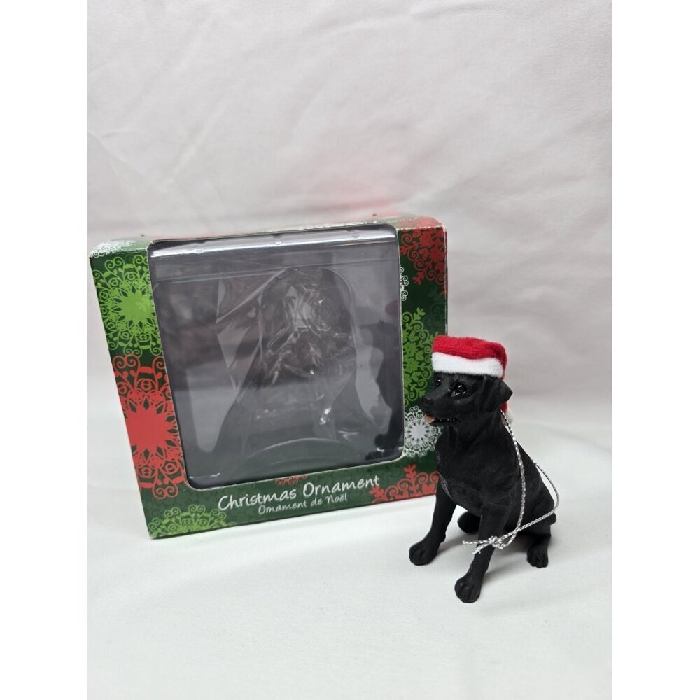 Sandicast Christmas Ornament - Black Lab With Christmas Hat- In Box